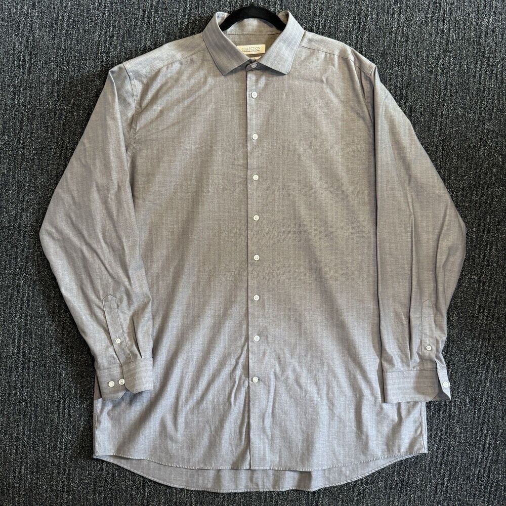 Collection by Michael Strahan Grey Herringbone Dress Shirt Men X-Tall 18.5 38/39